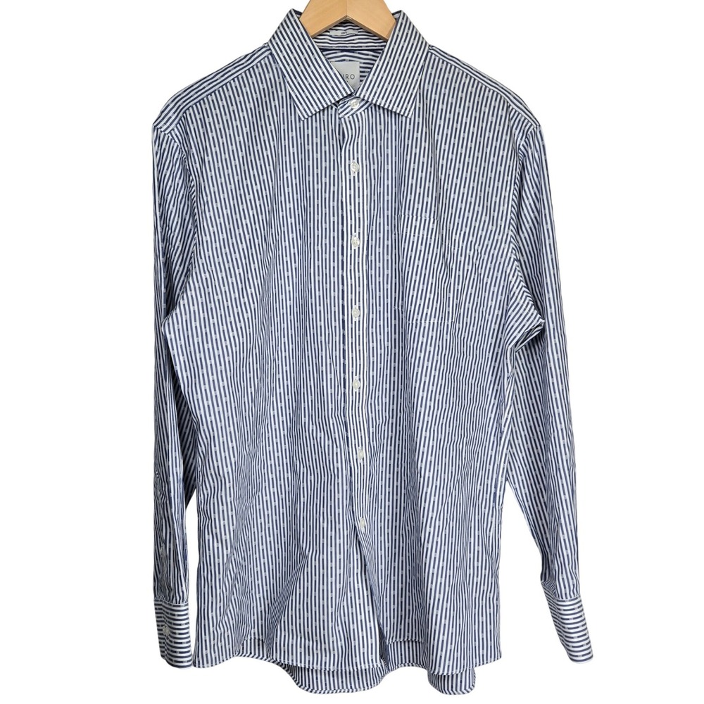 Enro 1919 Mens Blue White Striped 100s Cotton Dress Shirt 16.5 34-35 L 186909
